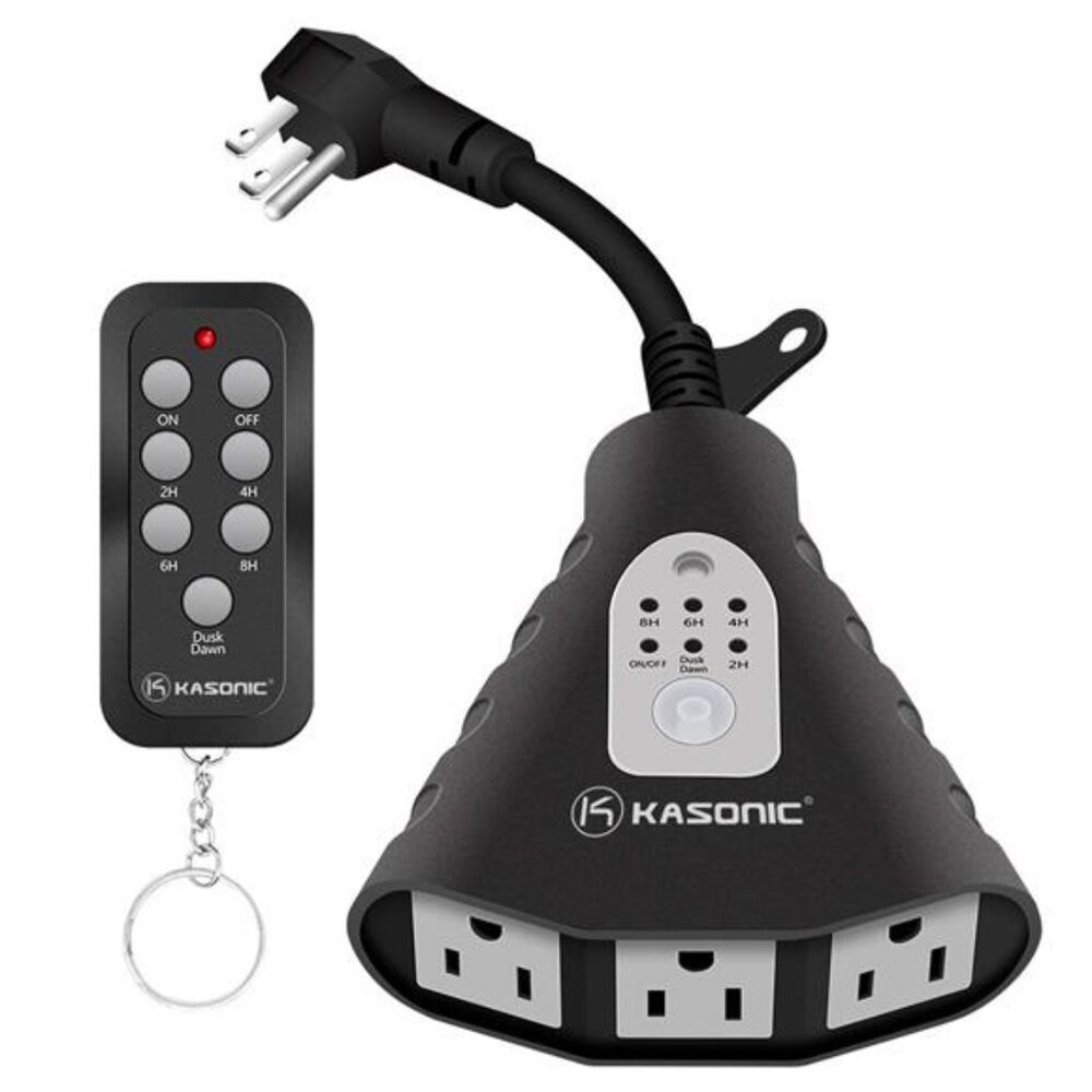 Outdoor Light Timer, Waterproof Plug in Sensor Outlet Timer Switch, 100 ft Range